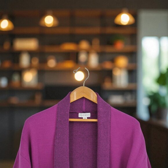 Autumn Skye Purple & Black Colorblock Open Front Cardigan Sweater Women's M - Picture 4 of 10